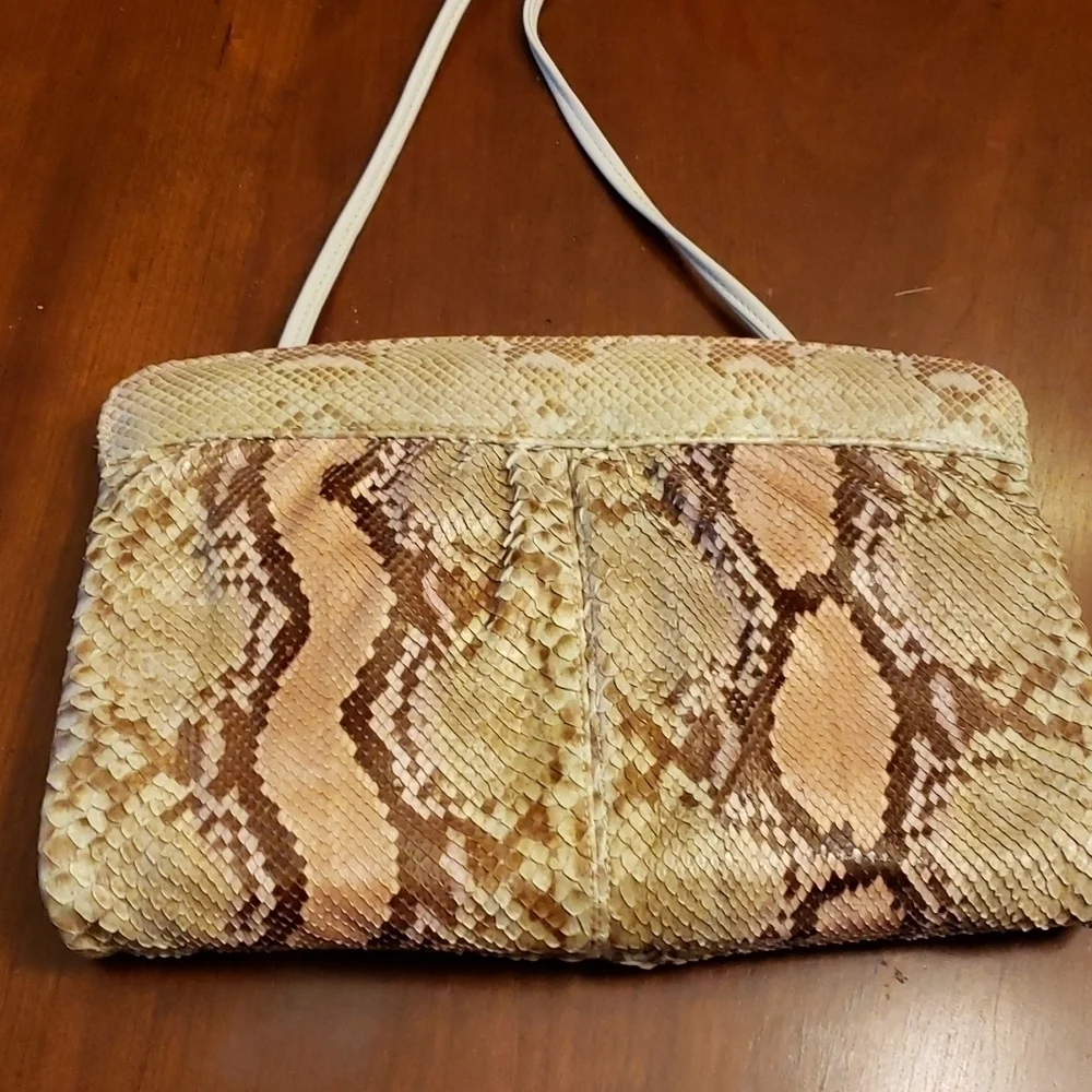 VINTAGE Varon Snakeskin & Leather Shoulder Bag Clutch Tan & Brown EUC